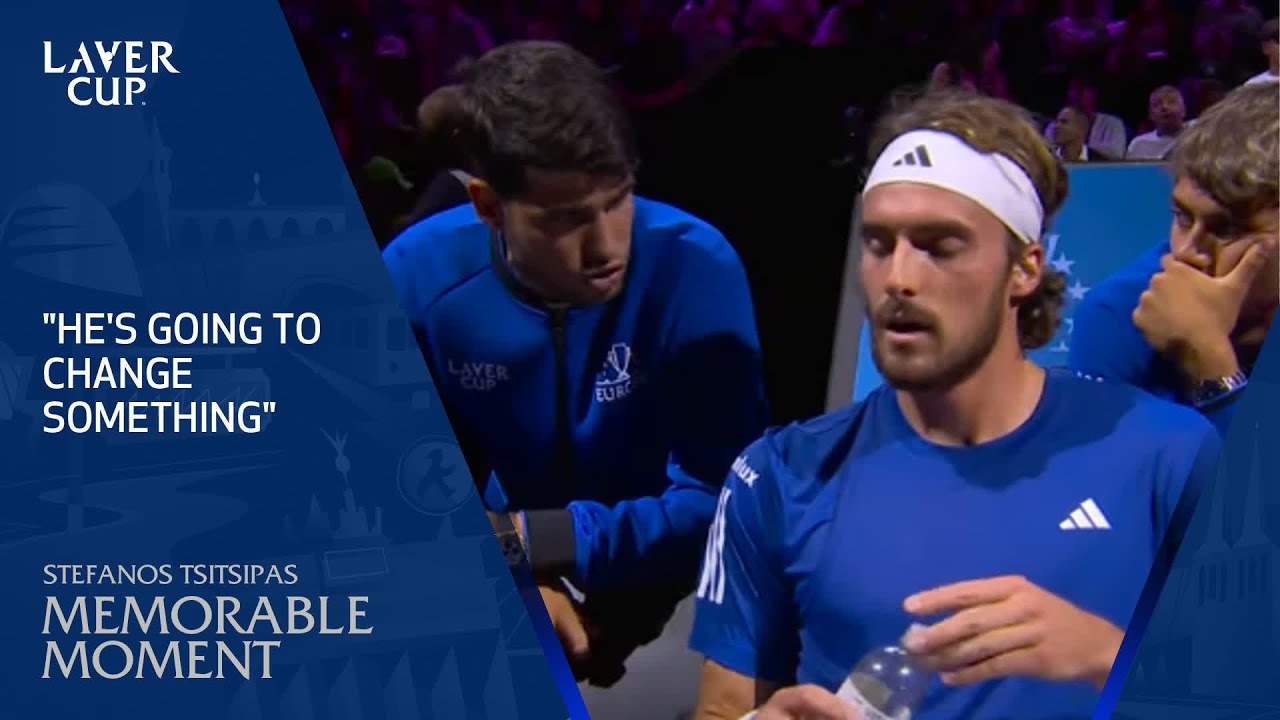 Carlos Alcaraz coaching Stefanos Tsitsipas during Laver Cup match