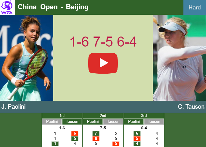 Jasmine Paolini dispatches Tauson in the 2nd round to play vs Linette at the China Open. HIGHLIGHTS – BEIJING RESULTS